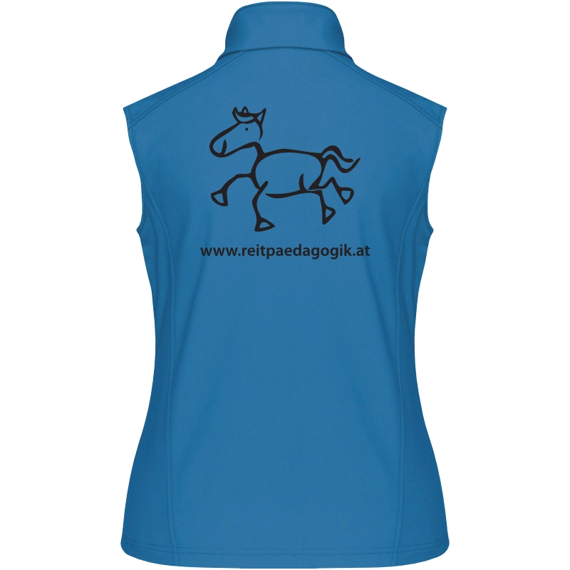 Reitpaedagogik produkt damen softshellgilet aquablue back K404 black print