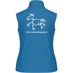 Reitpaedagogik produkt damen softshellgilet aquablue back K404 white print