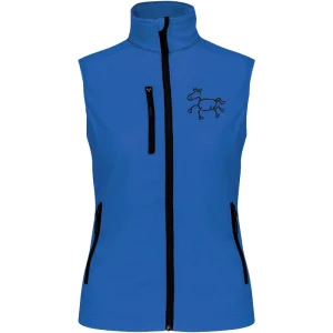Reitpaedagogik produkt damen softshellgilet aquablue front K404 black print