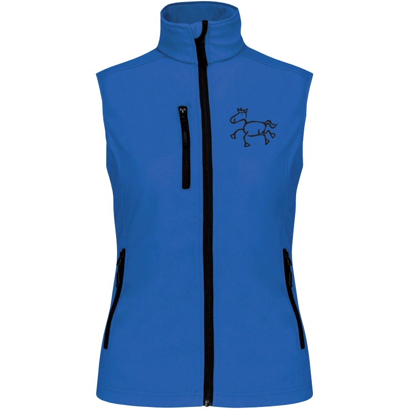 Reitpaedagogik produkt damen softshellgilet aquablue front K404 black print