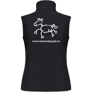 Reitpaedagogik produkt damen softshellgilet black back K404 white print