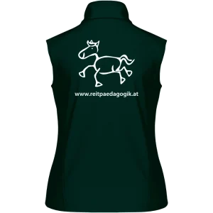 Reitpaedagogik produkt damen softshellgilet bottlegreen back K404 white print