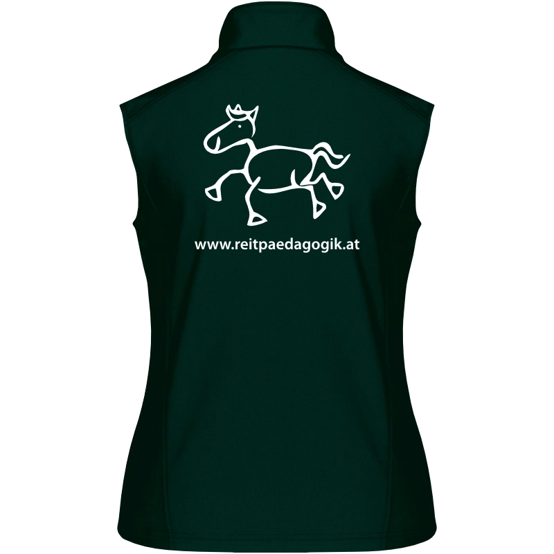 Reitpaedagogik produkt damen softshellgilet bottlegreen back K404 white print