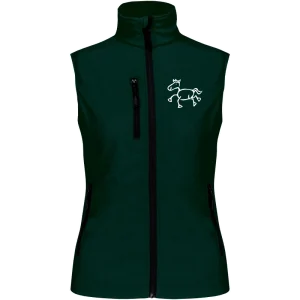 Reitpaedagogik produkt damen softshellgilet bottlegreen front K404 white print