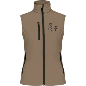Reitpaedagogik produkt damen softshellgilet camel front K404 black print