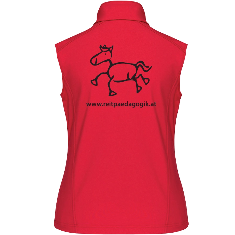 Reitpaedagogik produkt damen softshellgilet red back K404 black print