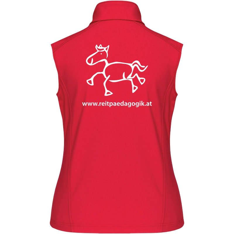 Reitpaedagogik produkt damen softshellgilet red back K404 white print