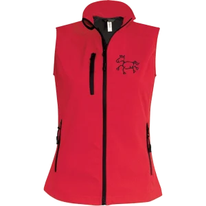 Reitpaedagogik produkt damen softshellgilet red front K404 black print