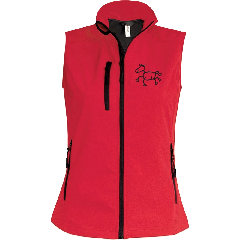 Reitpaedagogik produkt damen softshellgilet red front K404 black print