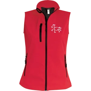Reitpaedagogik produkt damen softshellgilet red front K404 white print