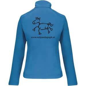 Reitpaedagogik produkt damen softshelljacke aquablue back K400 black print