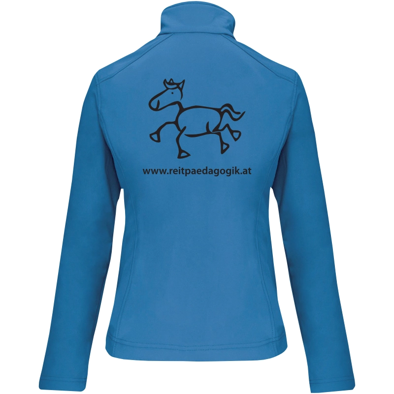 Reitpaedagogik produkt damen softshelljacke aquablue back K400 black print