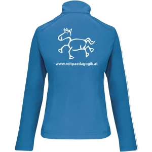Reitpaedagogik produkt damen softshelljacke aquablue back K400 white print