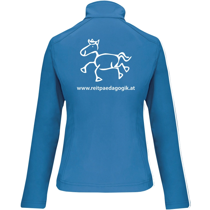 Reitpaedagogik produkt damen softshelljacke aquablue back K400 white print