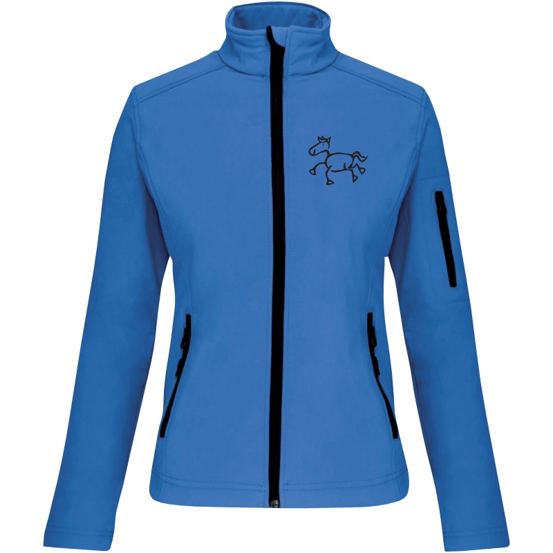 Reitpaedagogik produkt damen softshelljacke aquablue front K400 black print