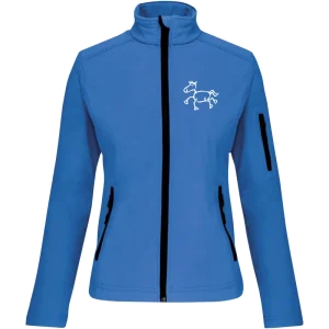 Reitpaedagogik produkt damen softshelljacke aquablue front K400 white print