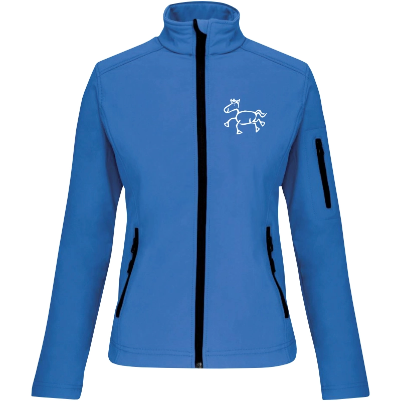 Reitpaedagogik produkt damen softshelljacke aquablue front K400 white print