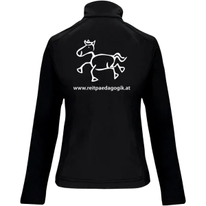 Reitpaedagogik produkt damen softshelljacke black back K400 white print