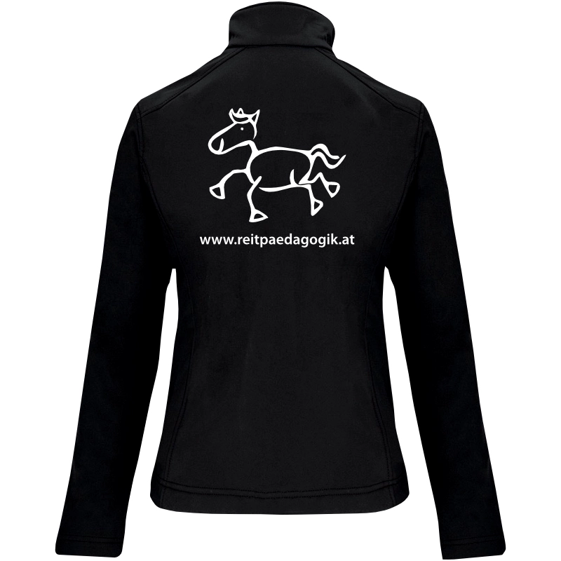 Reitpaedagogik produkt damen softshelljacke black back K400 white print