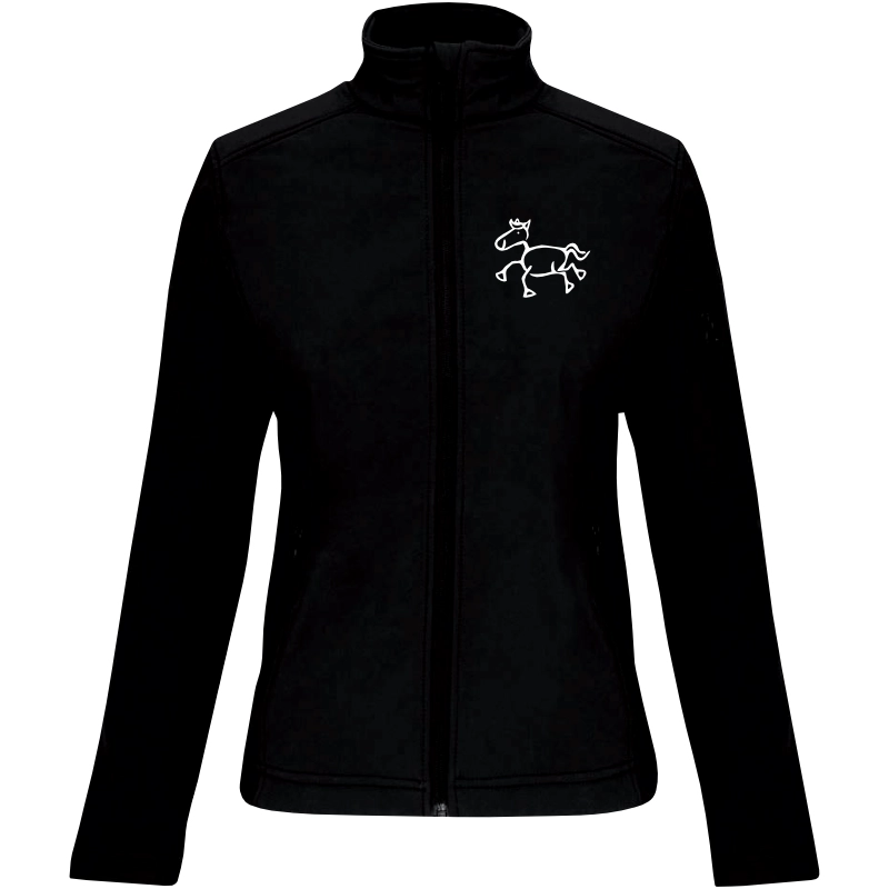 Reitpaedagogik produkt damen softshelljacke black front K400 white print