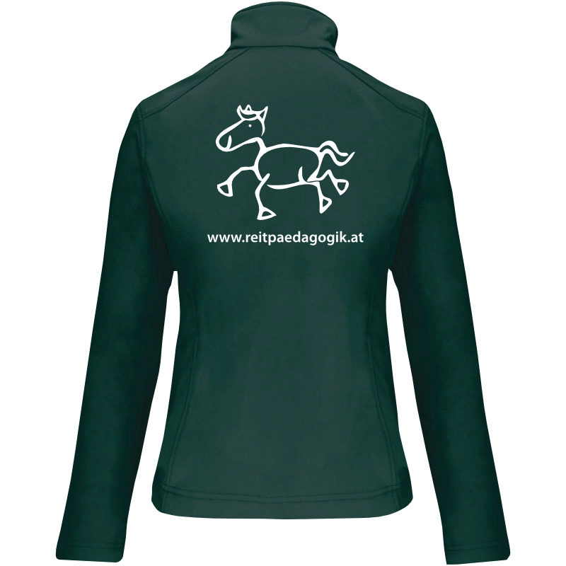 Reitpaedagogik produkt damen softshelljacke bottlegreen back K400 white print