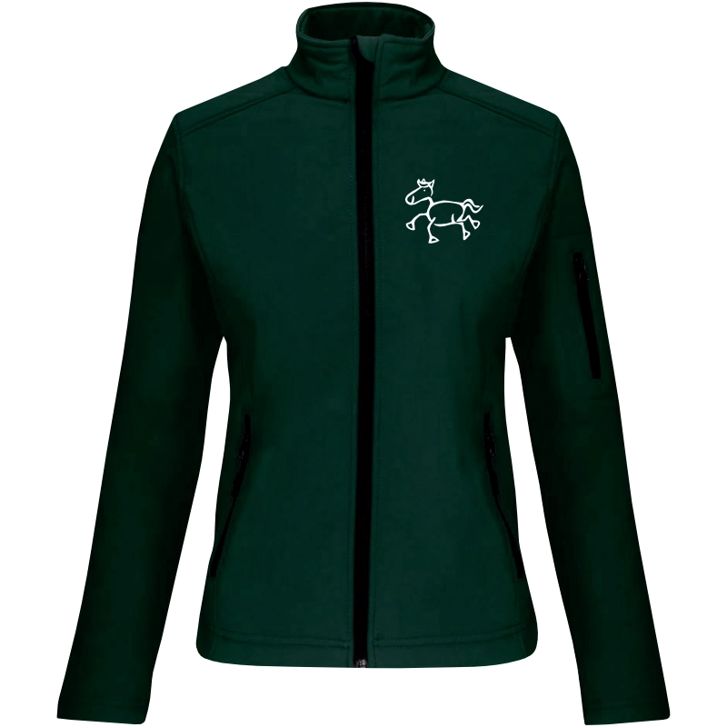 Reitpaedagogik produkt damen softshelljacke bottlegreen front K400 white print