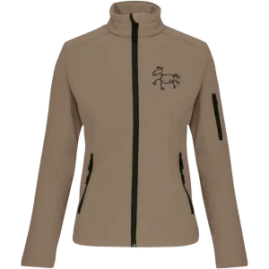 Reitpaedagogik produkt damen softshelljacke camel front K400 black print
