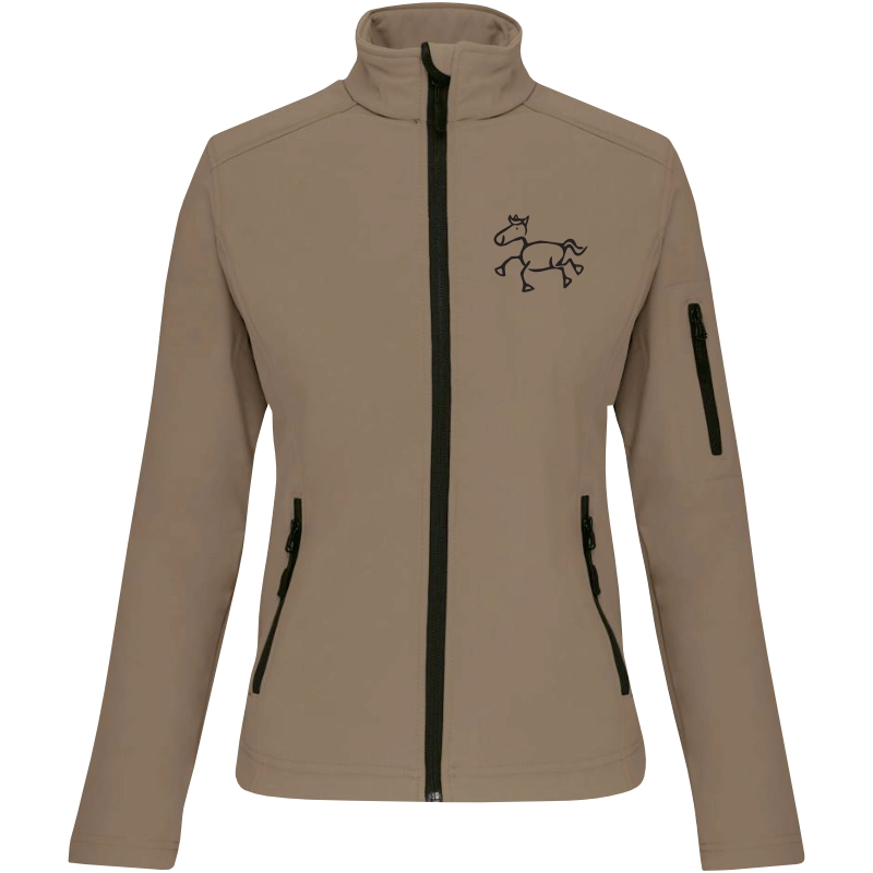 Reitpaedagogik produkt damen softshelljacke camel front K400 black print