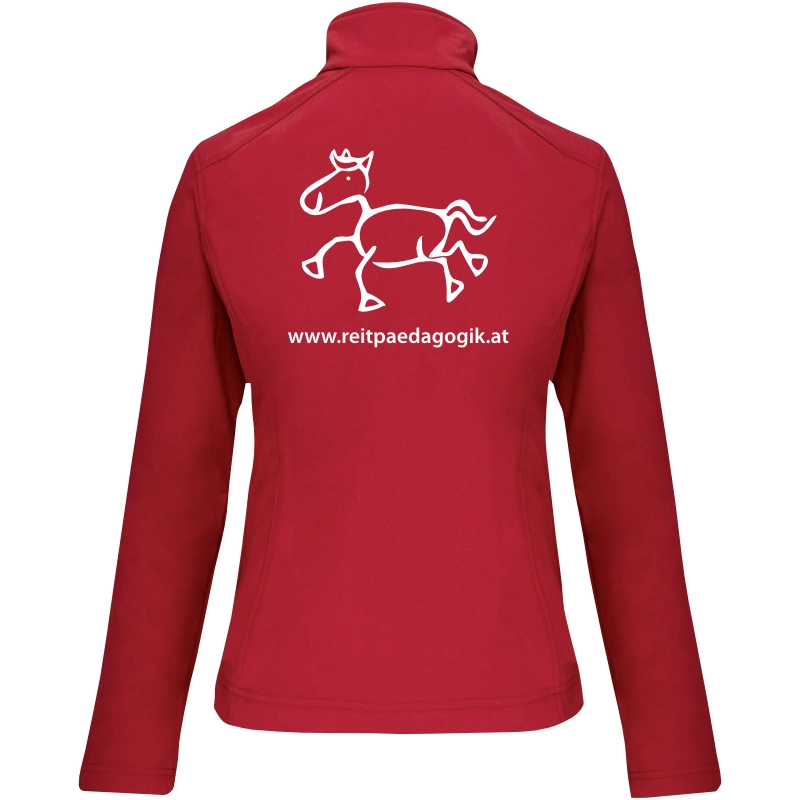 Reitpaedagogik produkt damen softshelljacke red back K400 white print