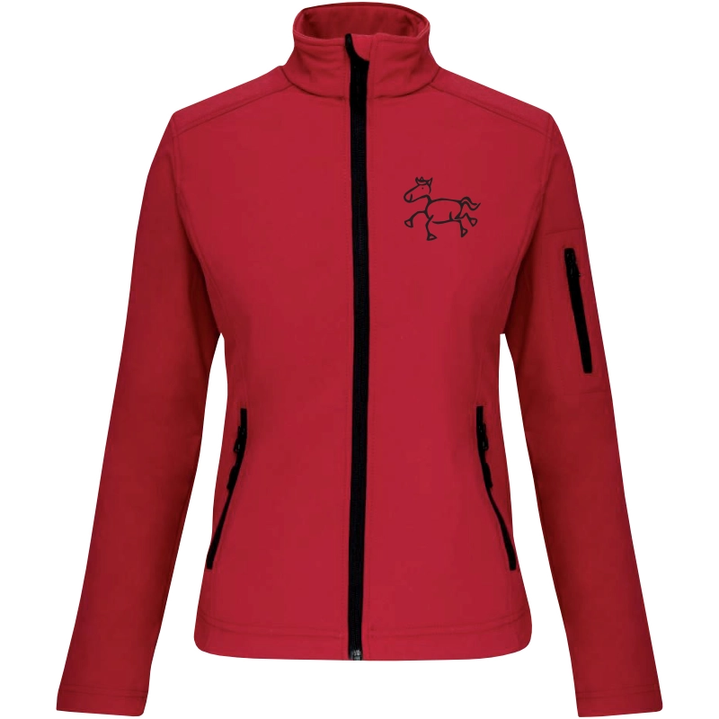 Reitpaedagogik produkt damen softshelljacke red front K400 black print
