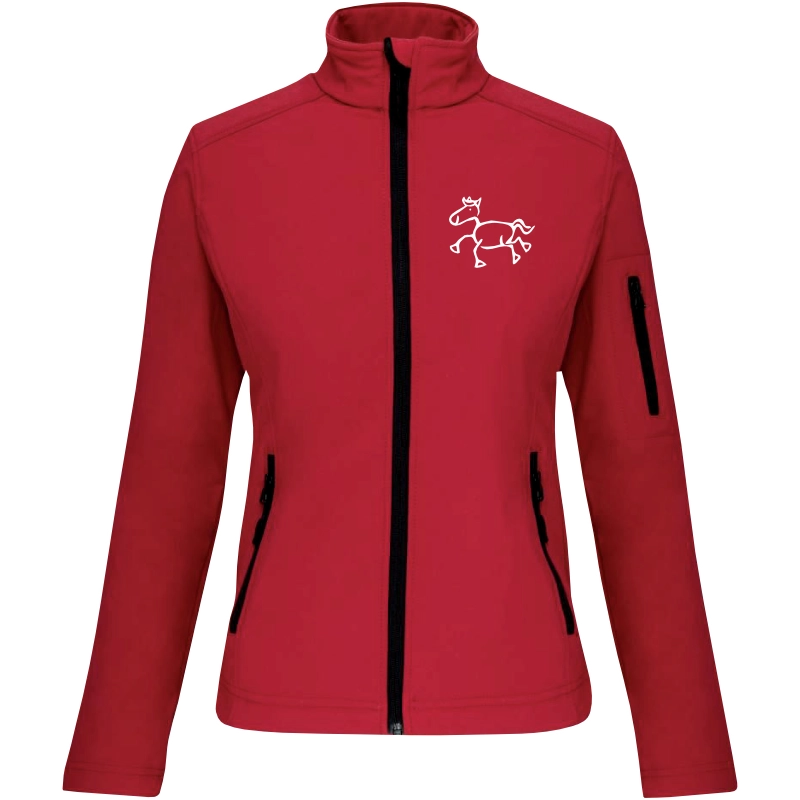 Reitpaedagogik produkt damen softshelljacke red front K400 white print
