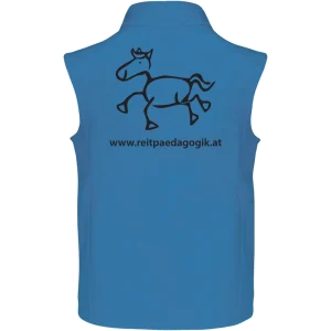 Reitpaedagogik produkt herren softshellgilet aquablue back K403 black print