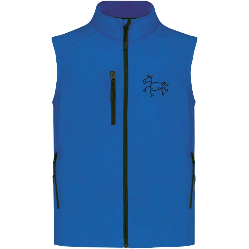 Reitpaedagogik produkt herren softshellgilet aquablue front K403 black print