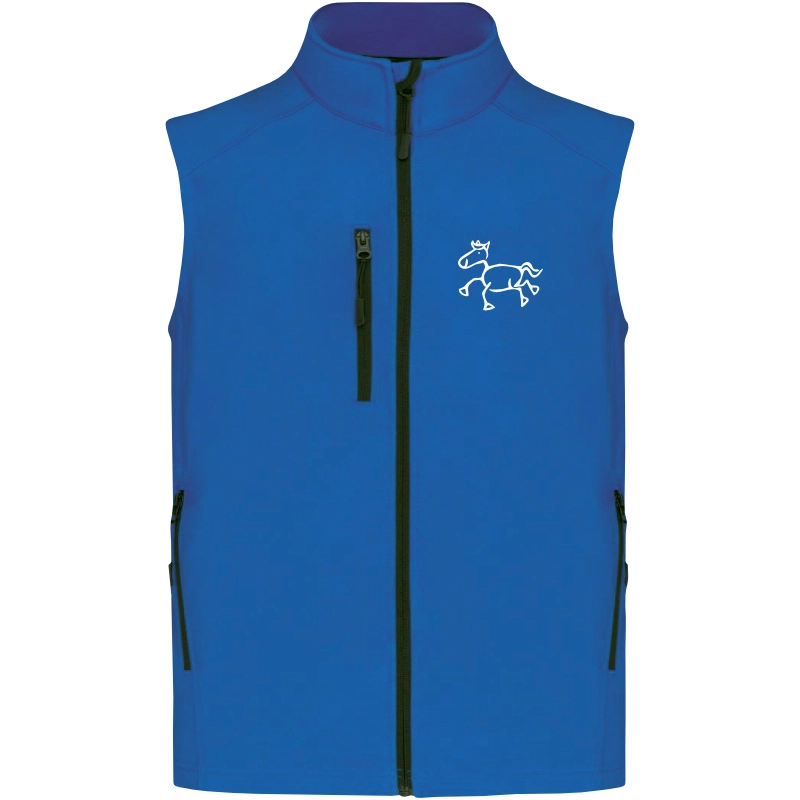 Reitpaedagogik produkt herren softshellgilet aquablue front K403 white print