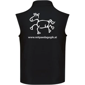 Reitpaedagogik produkt herren softshellgilet black back K403 white print