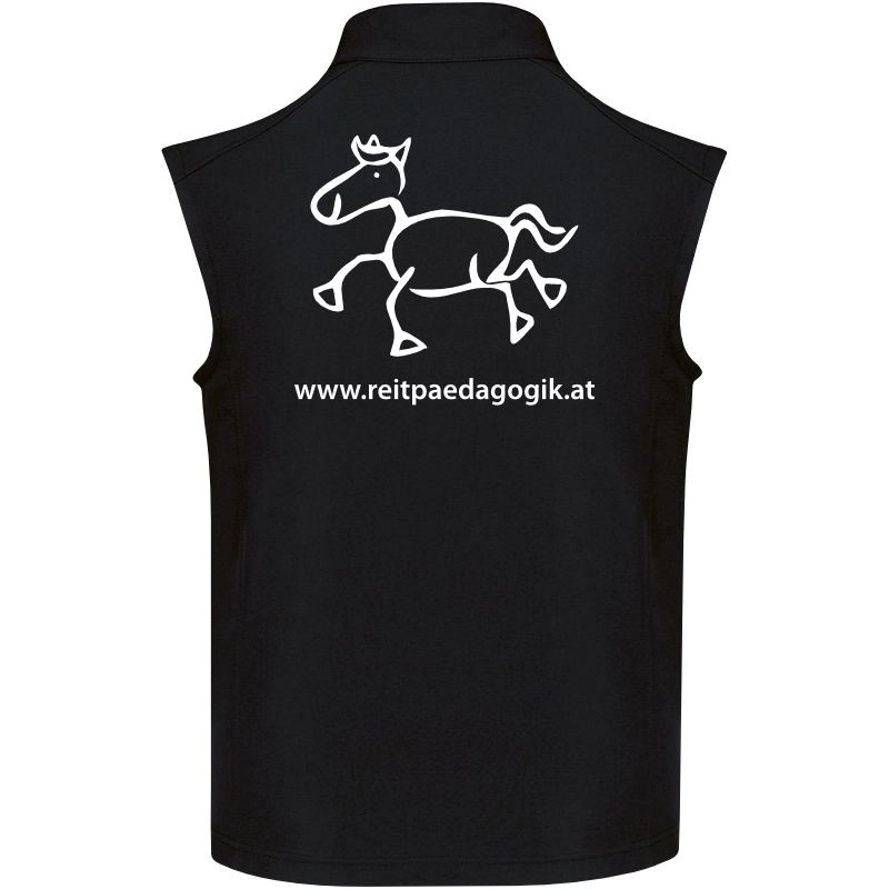 Reitpaedagogik produkt herren softshellgilet black back K403 white print