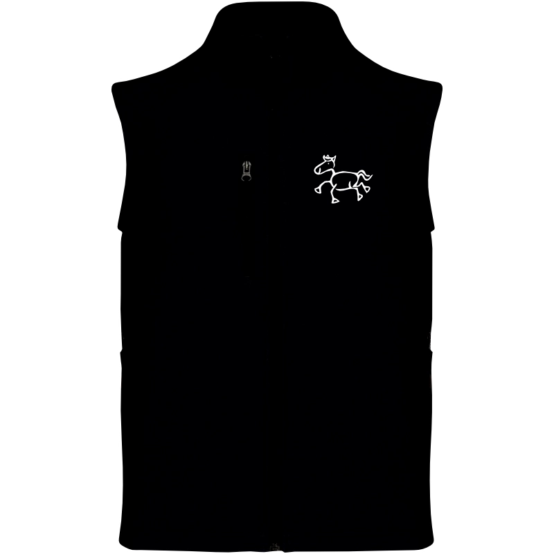 Reitpaedagogik produkt herren softshellgilet black front K403 white print