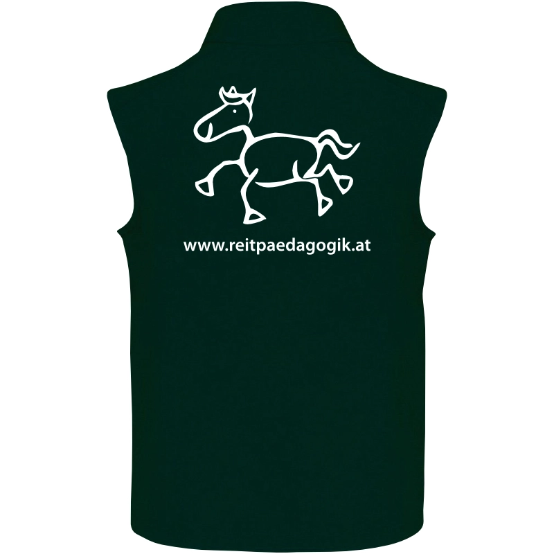 Reitpaedagogik produkt herren softshellgilet bottlegreen back K403 white print