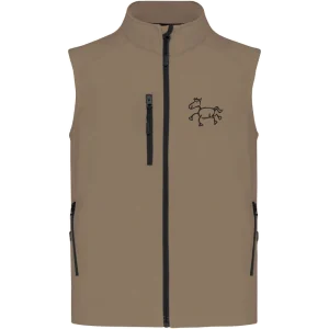 Reitpaedagogik produkt herren softshellgilet camel front K403 black print