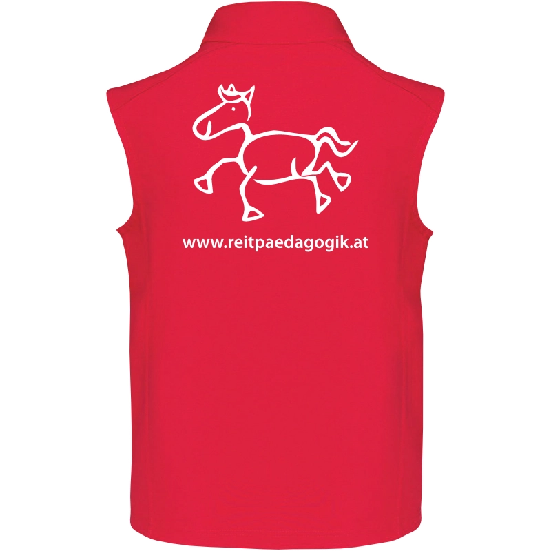 Reitpaedagogik produkt herren softshellgilet red back K403 white print