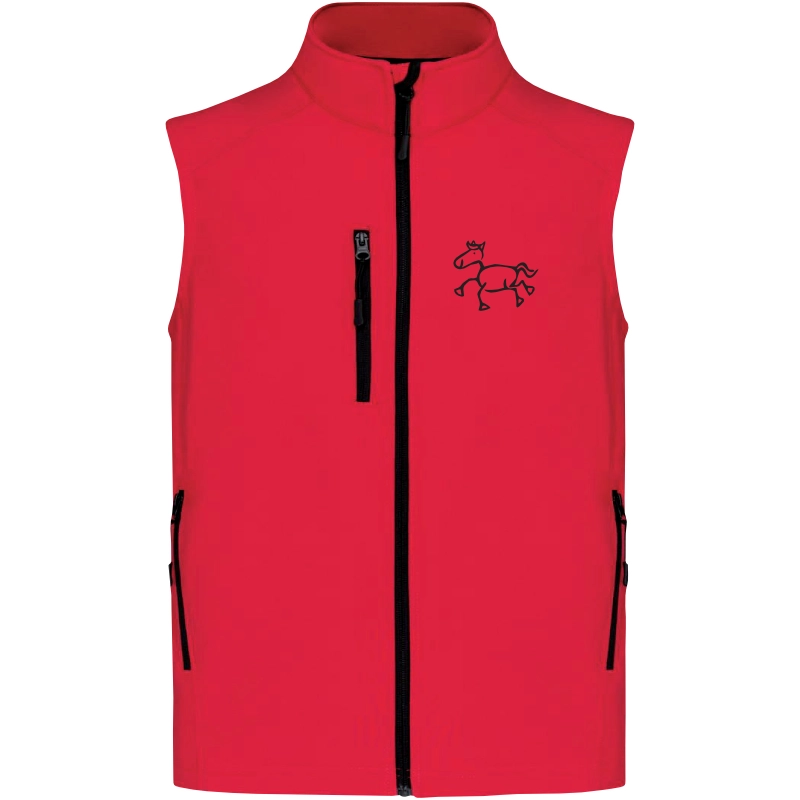 Reitpaedagogik produkt herren softshellgilet red front K403 black print