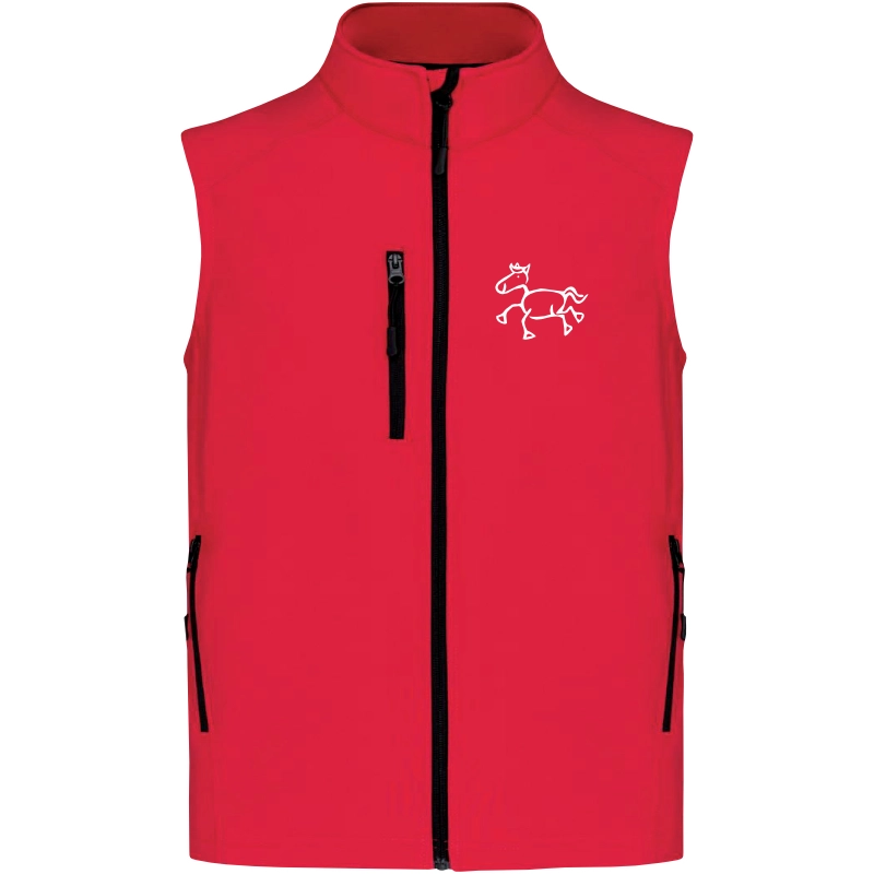 Reitpaedagogik produkt herren softshellgilet red front K403 white print