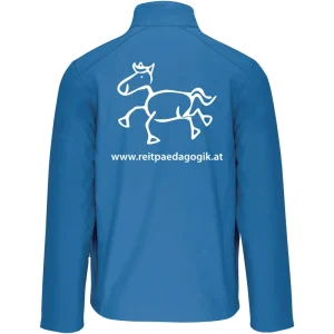 Reitpaedagogik produkt herren softshelljacke aquablue back K401 white print
