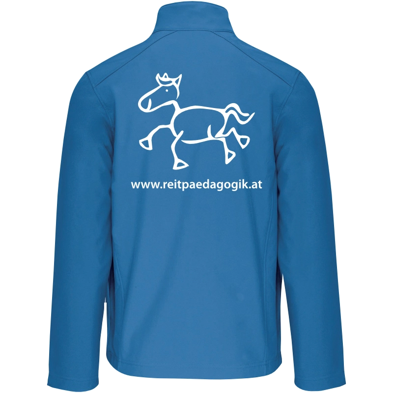 Reitpaedagogik produkt herren softshelljacke aquablue back K401 white print