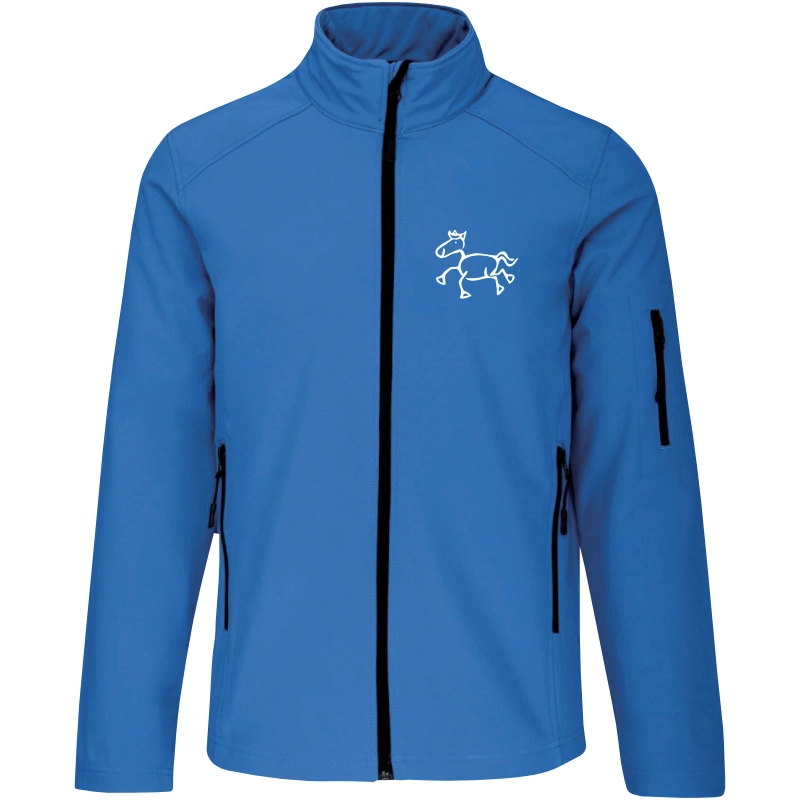 Reitpaedagogik produkt herren softshelljacke aquablue front K401 white print