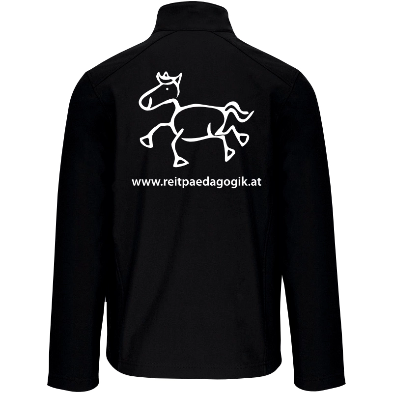 Reitpaedagogik produkt herren softshelljacke black back K401 white print