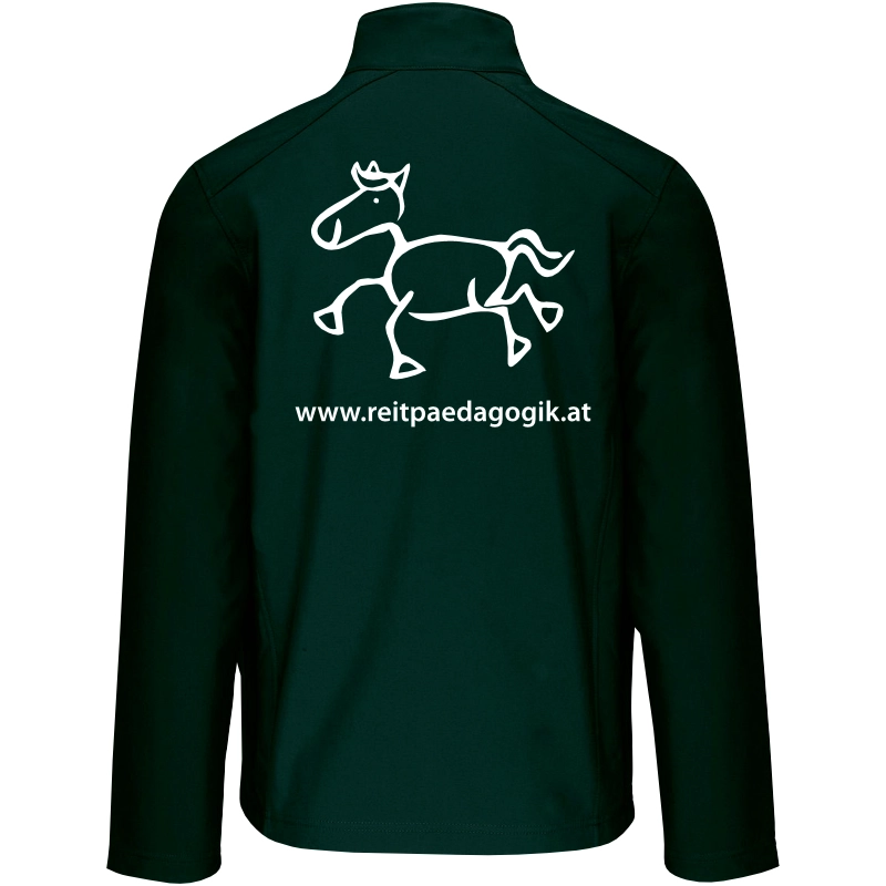 Reitpaedagogik produkt herren softshelljacke bottlegreen back K401 white print