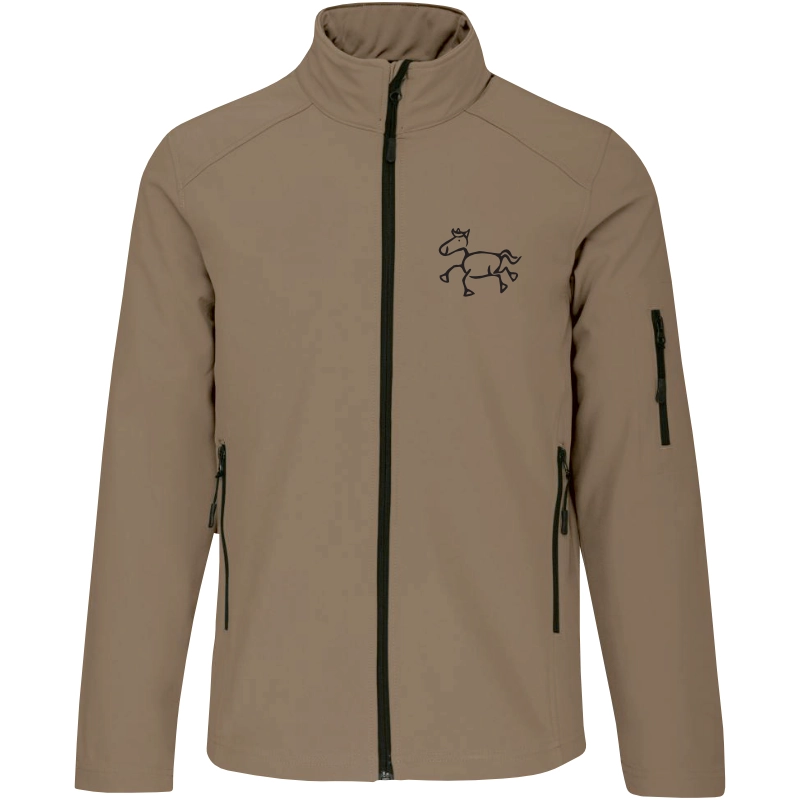 Reitpaedagogik produkt herren softshelljacke camel front K401 black print
